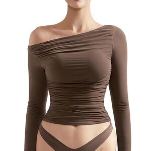 Elegant Brown Off-Shoulder Women's Top
